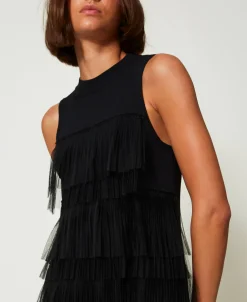 Robe Courte En Maille Avec Volants En Tulle