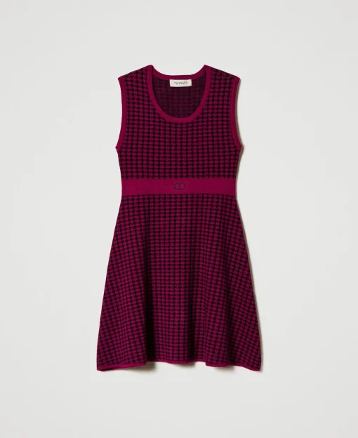 Robe Courte En Maille Jacquard Pied-de-poule
