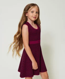 Robe Courte En Maille Jacquard Pied-de-poule