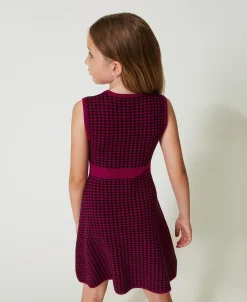 Robe Courte En Maille Jacquard Pied-de-poule