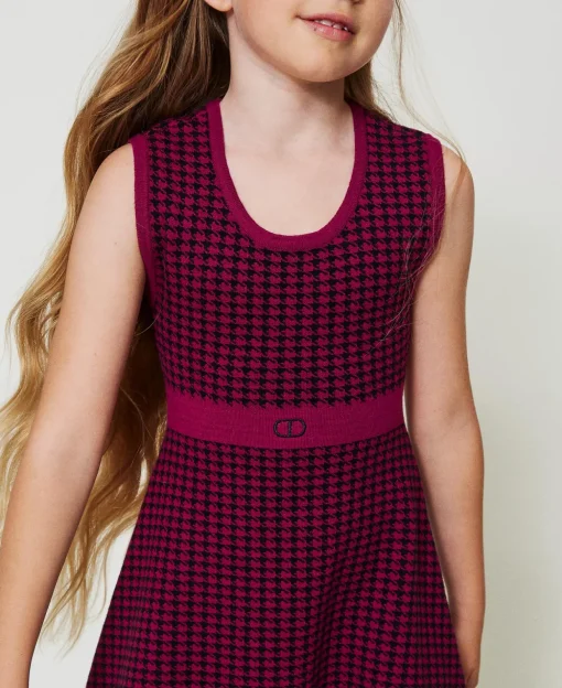 Robe Courte En Maille Jacquard Pied-de-poule
