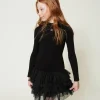 Robe En Maille Côtelée Avec Tulle