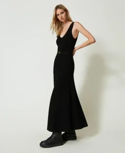 Robe Longue En Maille Avec Ceinture