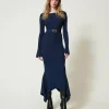 Robe Midi En Maille Avec Ceinture Et Volant