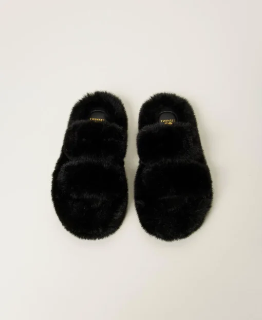 Sandales Slides En Fausse Fourrure