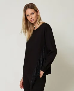 Sweat-shirt Avec Insertion Plissée Et Dentelle