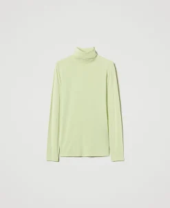 T-shirt Col Roulé Avec Broderie Siglée