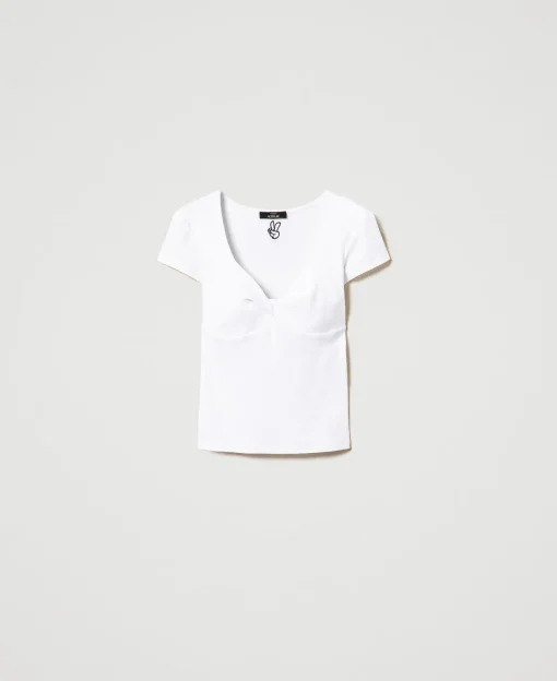 T-shirt Côtelé Avec Nœud