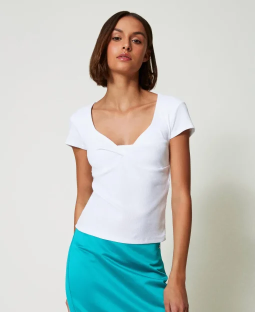 T-shirt Côtelé Avec Nœud