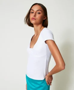 T-shirt Côtelé Avec Nœud
