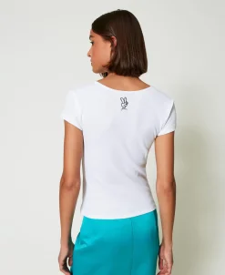 T-shirt Côtelé Avec Nœud