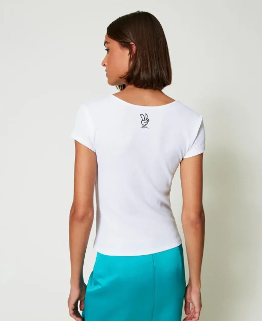 T-shirt Côtelé Avec Nœud